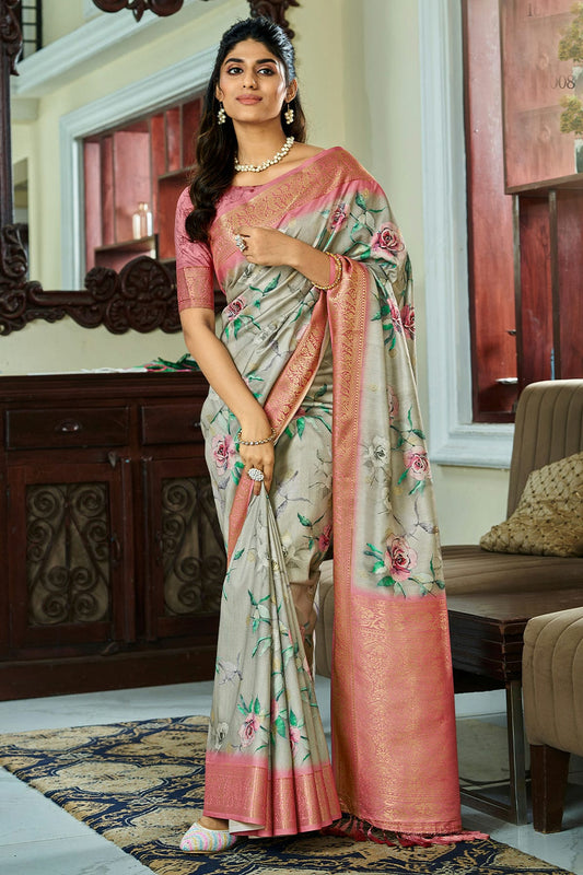 Grey Colour Handloom Kotha Silk Saree