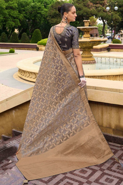 Grey Colour Jacquard Silk Traditional Saree