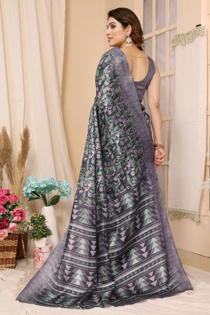 Grey Colour Khadi Printed Saree