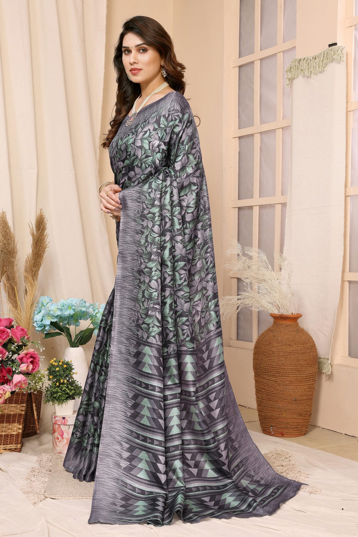 Grey Colour Khadi Silk Saree