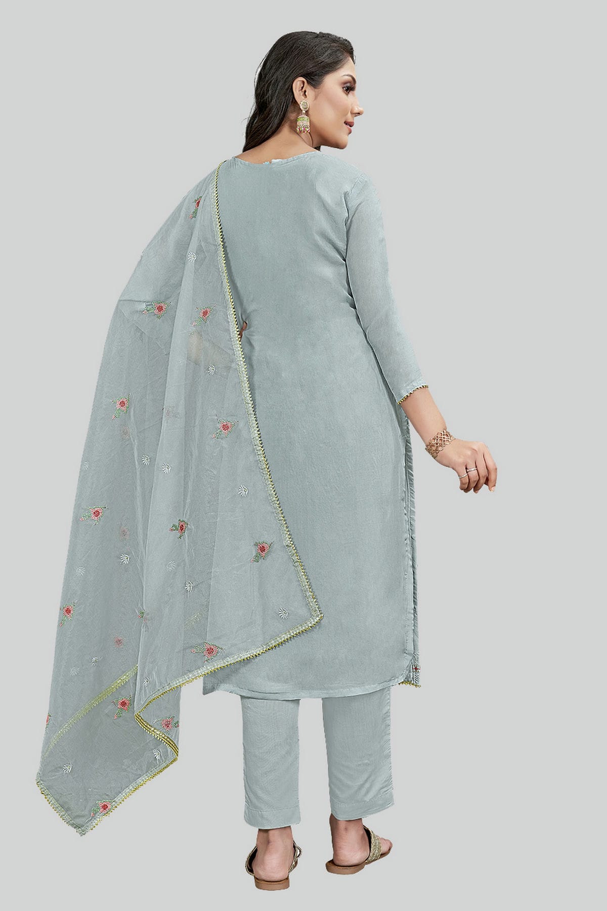 Grey Colour Modal Silk Pant Style Suit