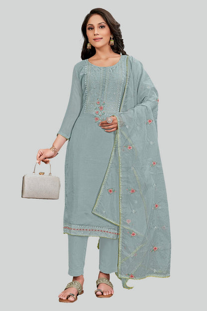 Grey Colour Modal Silk Pant Style Suit