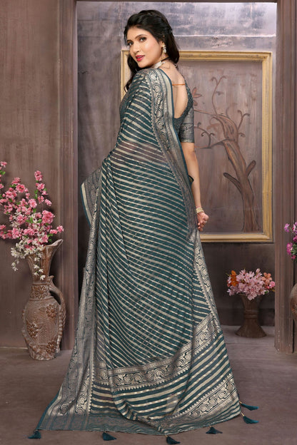 Grey Colour Moss Brasso Traditional Saree