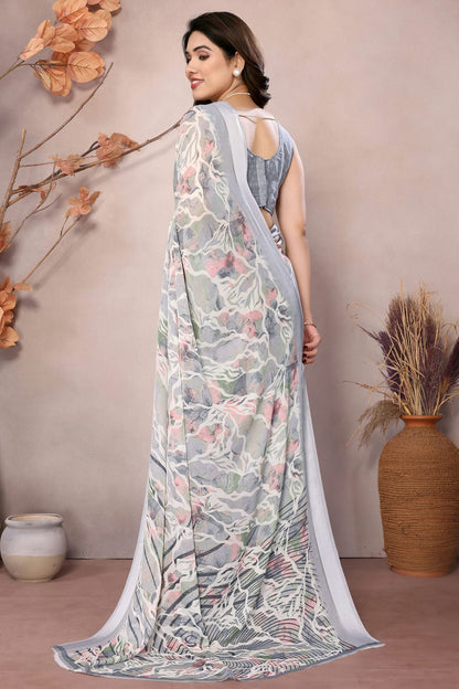 Grey Colour Moss Satin Saree