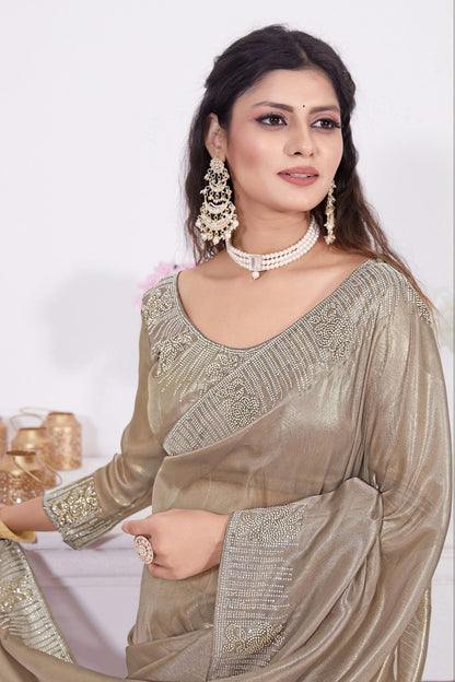 Grey Colour Net Designer Saree