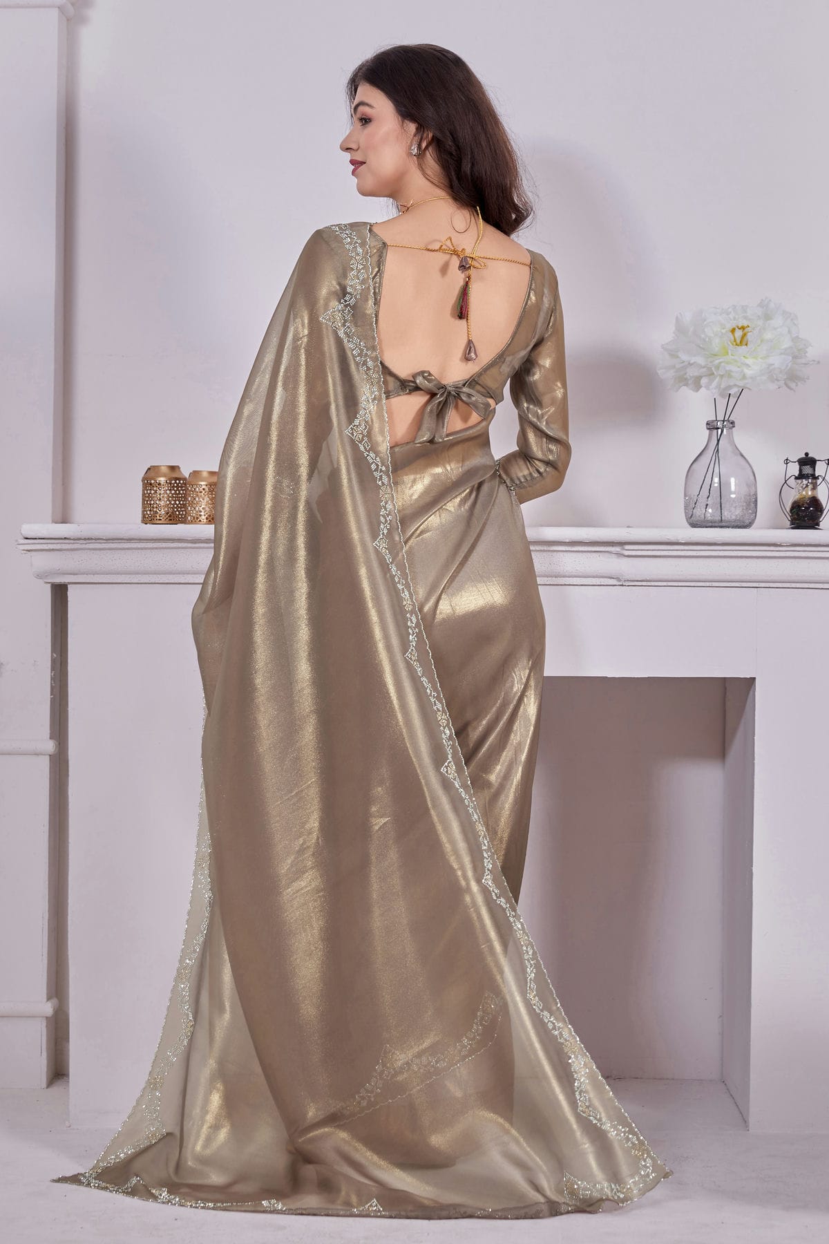 Grey Colour Net Designer Saree