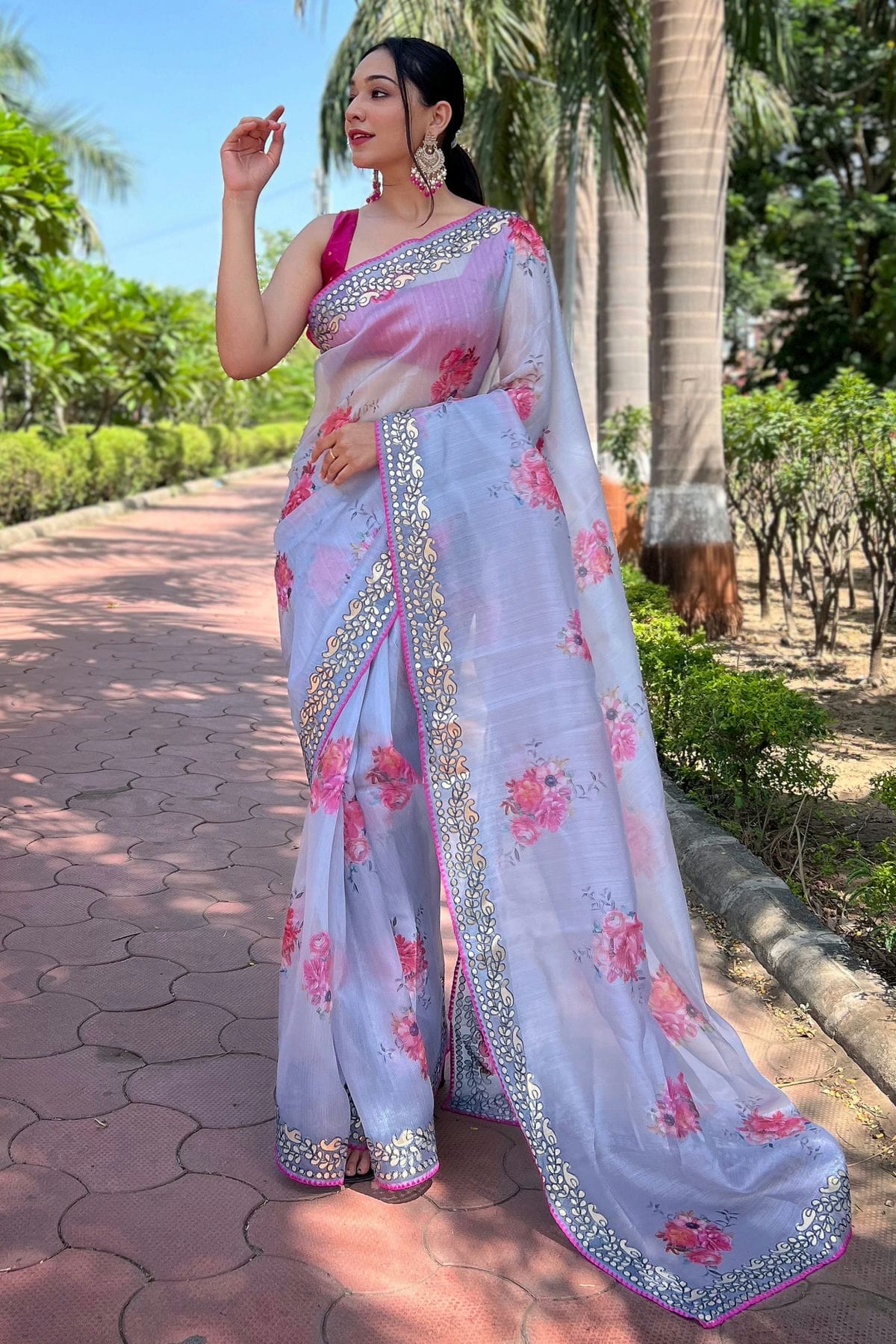 Grey Colour Organza Saree