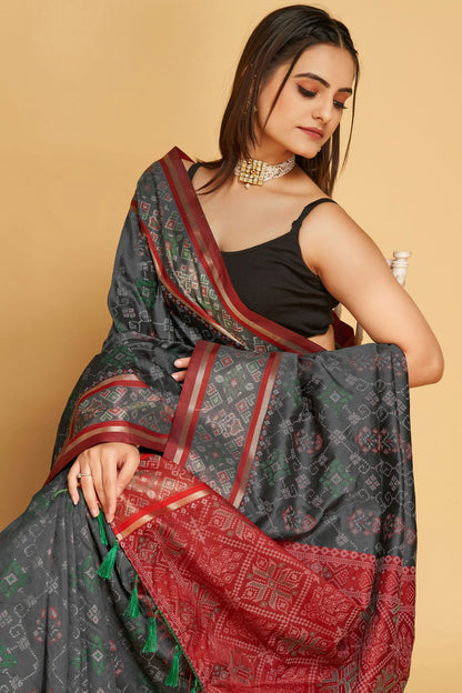 Grey Colour Patola Silk Saree