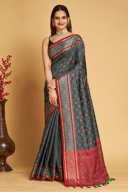 Grey Colour Patola Silk Saree