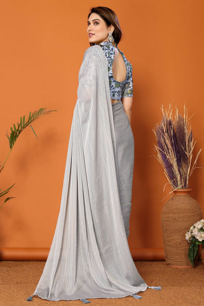 Grey Colour Polyester Printed Saree