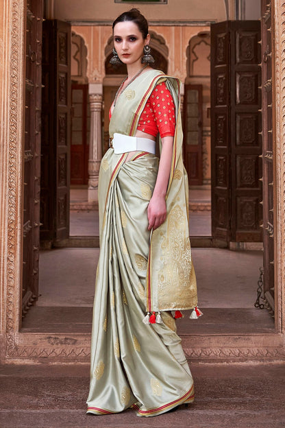 Grey Colour Satin Silk Saree