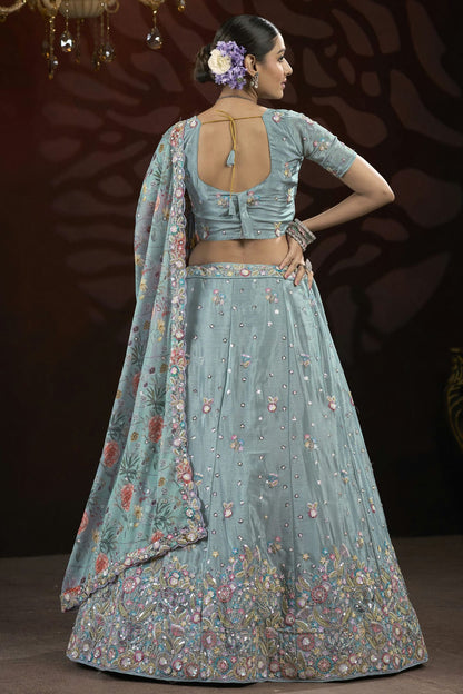 Grey Colour Semi Stitched Chinon Lehenga Choli VSLC1112519