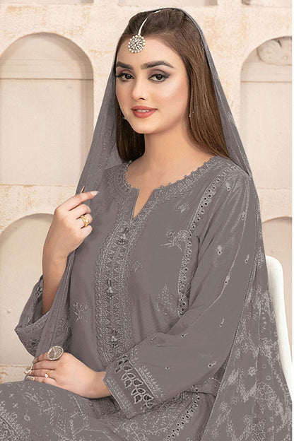 Grey Colour Semi Stitched Faux Georgette Pakistani Suit