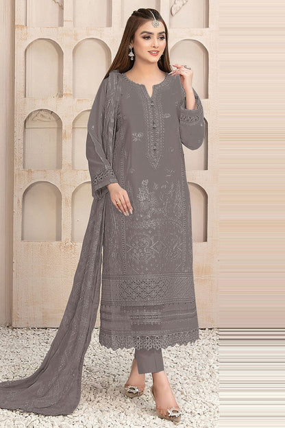 Grey Colour Semi Stitched Faux Georgette Pakistani Suit