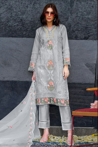 Grey Colour Semi Stitched Organza Pakistani Suit