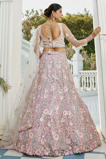 Grey Colour Semi Stitched Tissue Lehenga Choli VSLC1112559