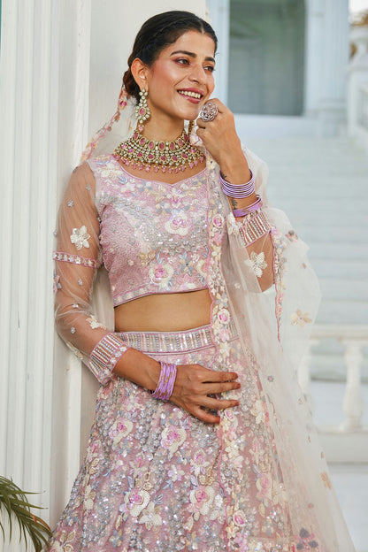 Grey Colour Semi Stitched Tissue Lehenga Choli VSLC1112559