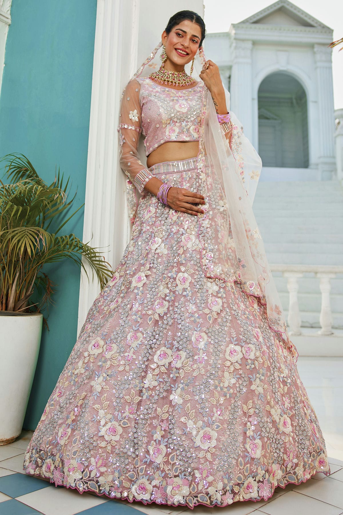 Grey-Colour-Semi-Stitched-Tissue-Lehenga-Choli-VSLC1112559