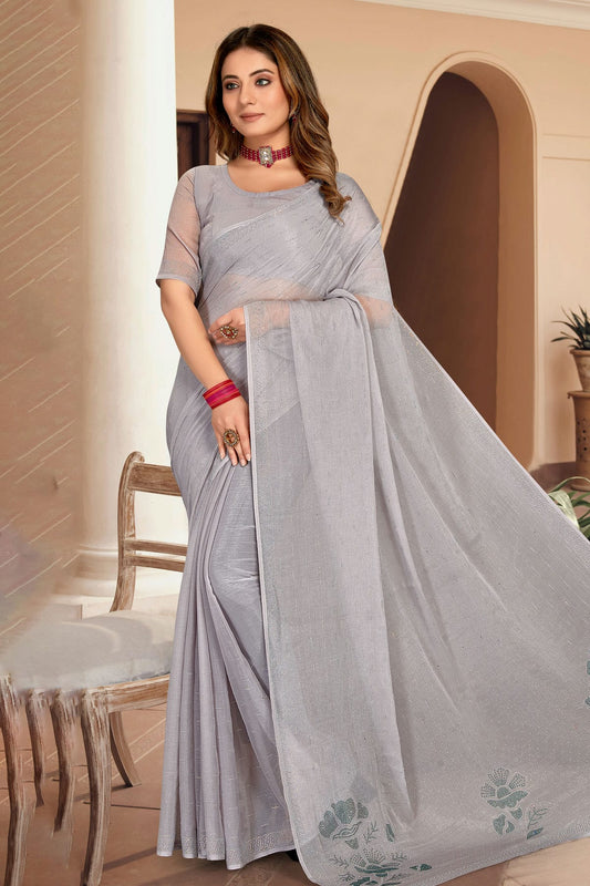 Grey Colour Silk Designer Saree