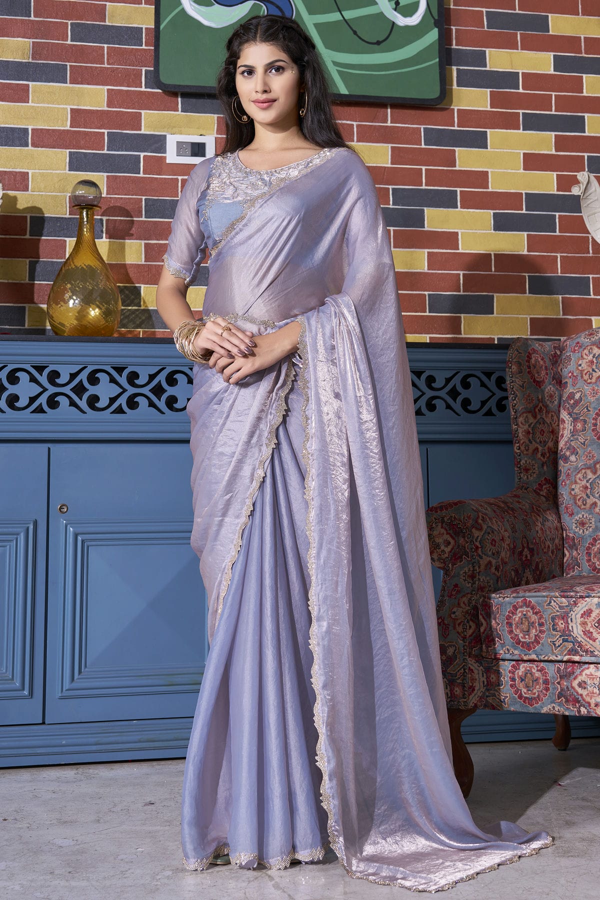 Grey Colour Silk Designer Saree