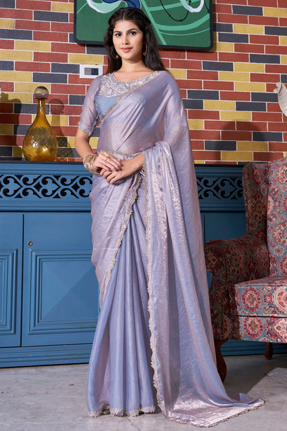 Grey Colour Silk Designer Saree