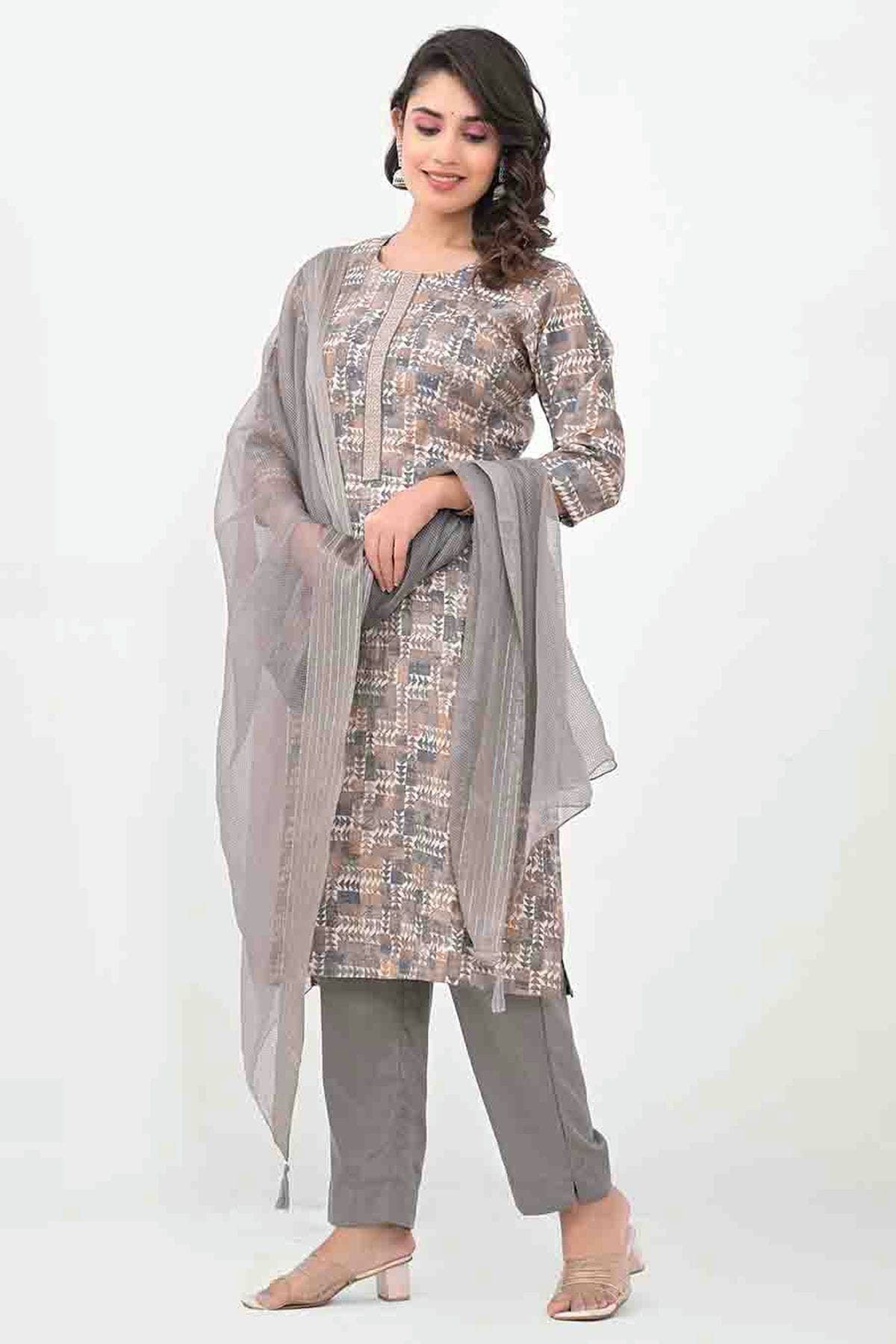 Grey Colour Silk Stitched Pant Style Suit VSSS1140730