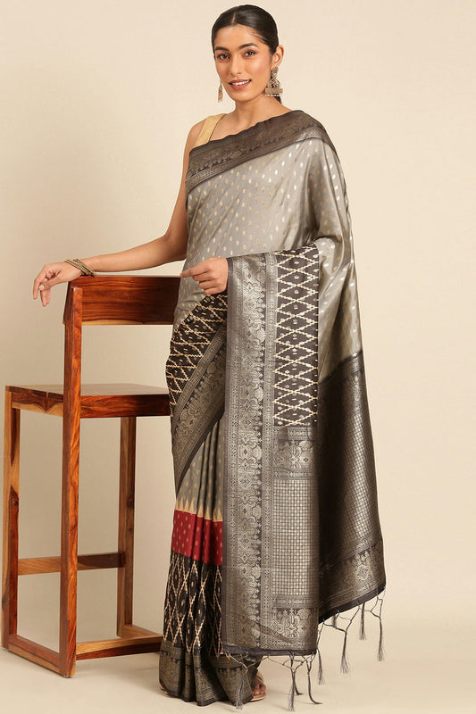 Grey Colour Silk Traditional Saree