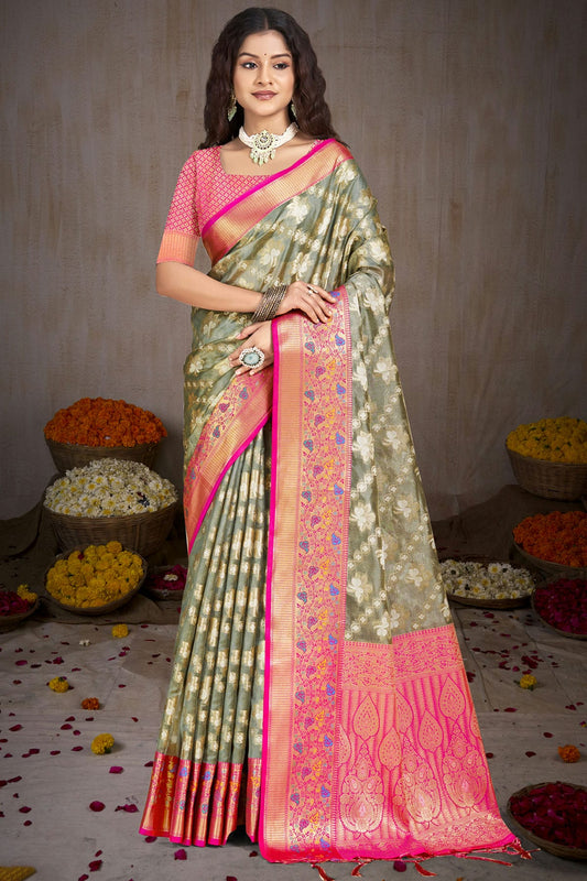 Grey Colour Silk Traditional Saree