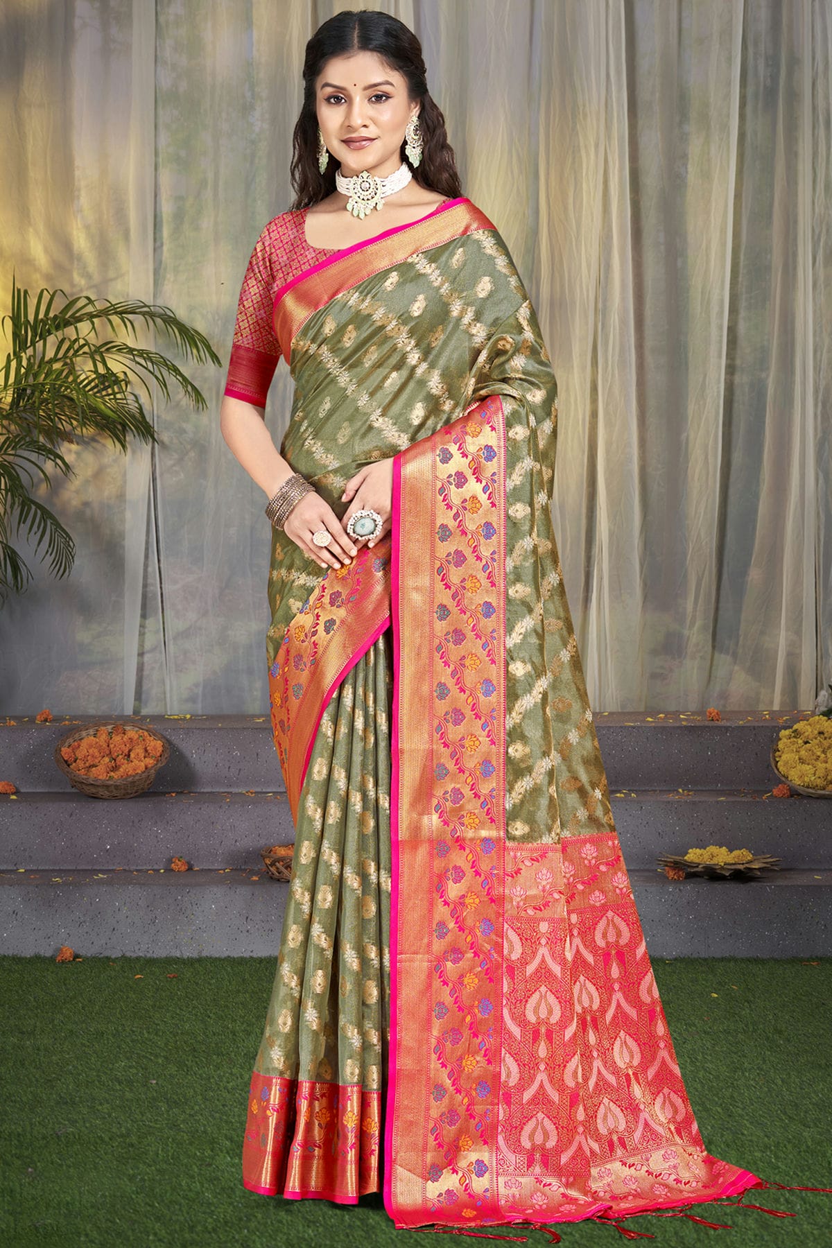 Grey Colour Silk Traditional Saree