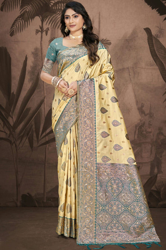 Grey Colour Silk Woven Work Traditional Saree