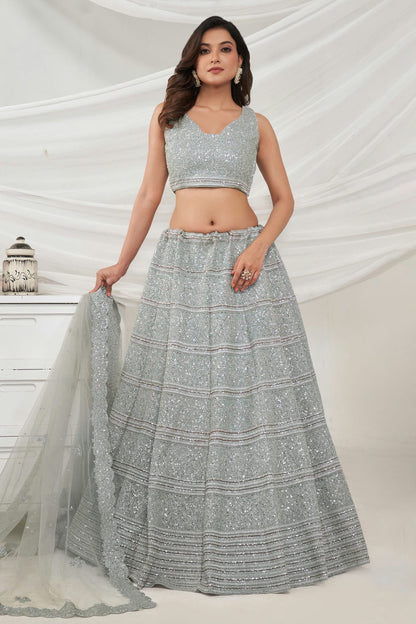 Grey Colour Soft Net Lehenga Choli