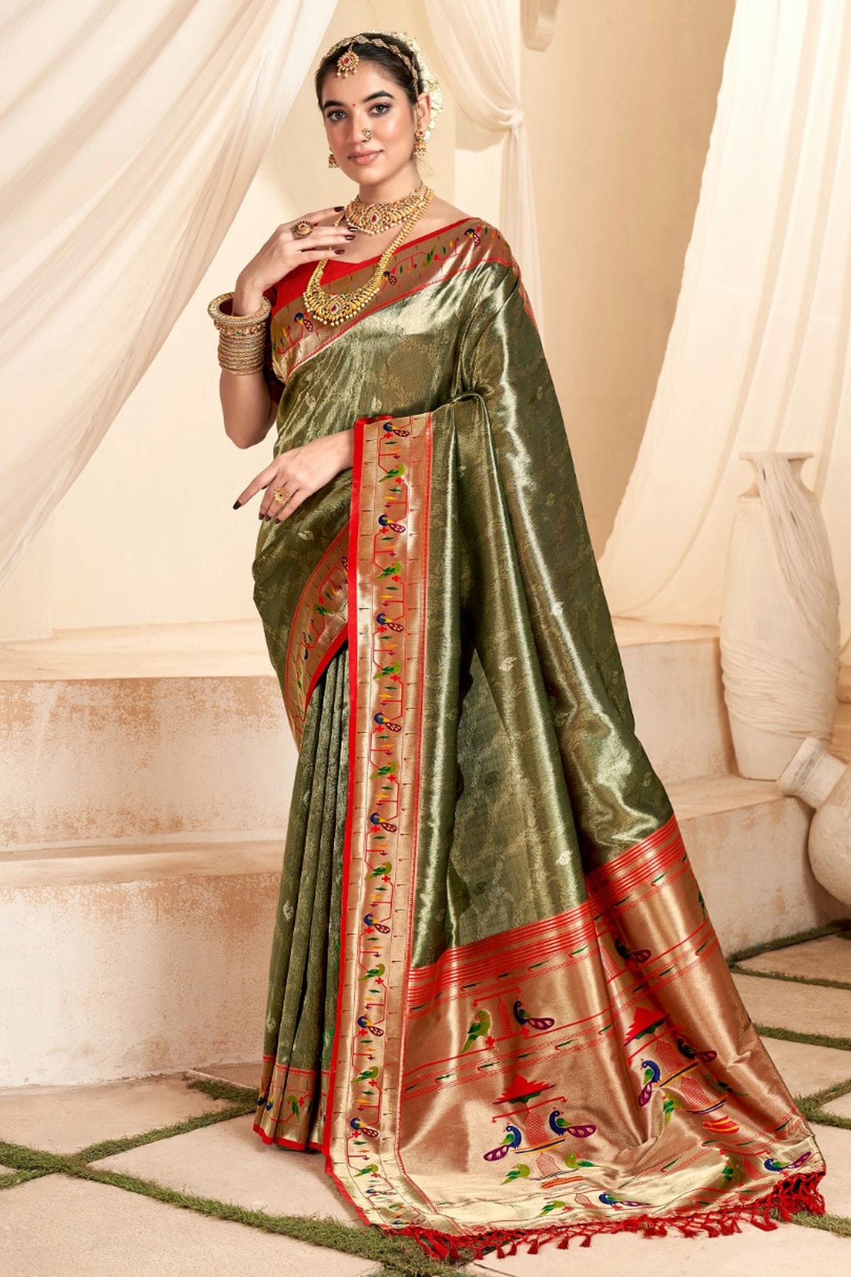 Grey Colour Soft Tissue Silk Saree