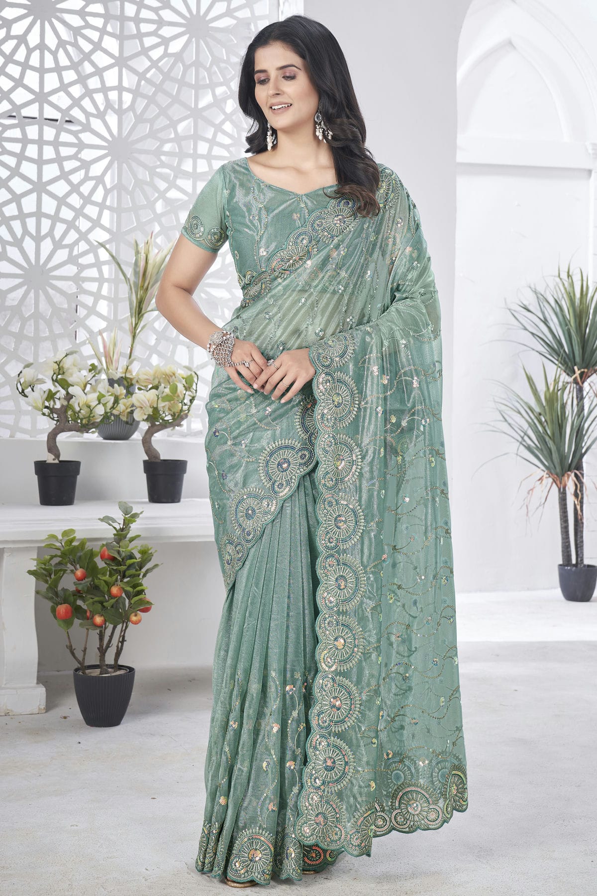 Grey-Colour-Tissue-Net-Designer-Saree-VSSD1112586