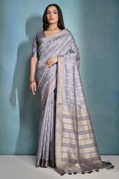 Grey Colour Tussar Silk Saree