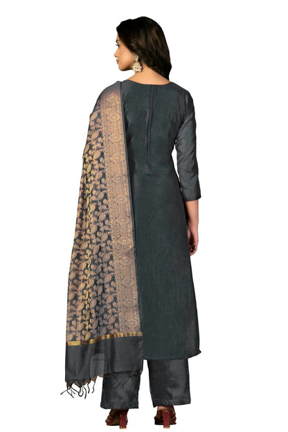 Grey Colour Unstitched Banarasi Jacquard Fabric Straight Suit