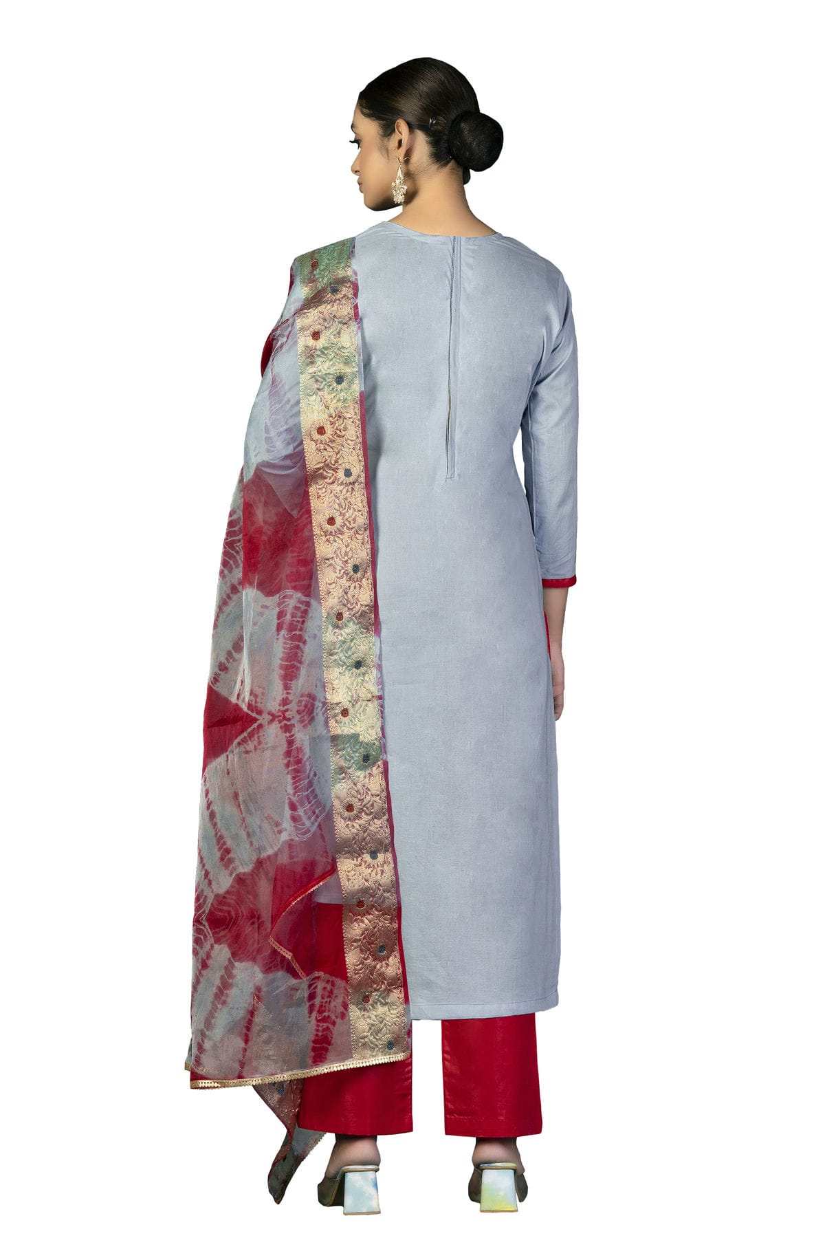 Grey Colour Unstitched Cambric Cotton Fabric Straight Suit