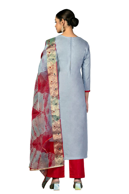 Grey Colour Unstitched Cambric Cotton Fabric Straight Suit