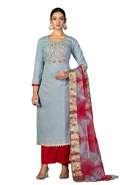 Grey Colour Unstitched Cambric Cotton Fabric Straight Suit