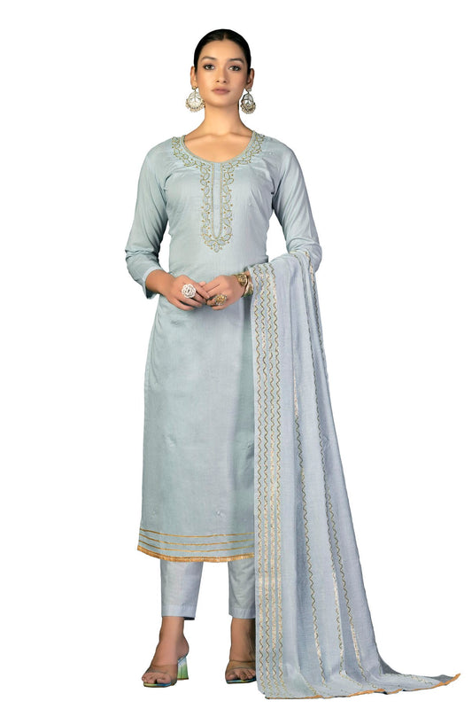 Grey Colour Unstitched Cambric Cotton Fabric Straight Suit