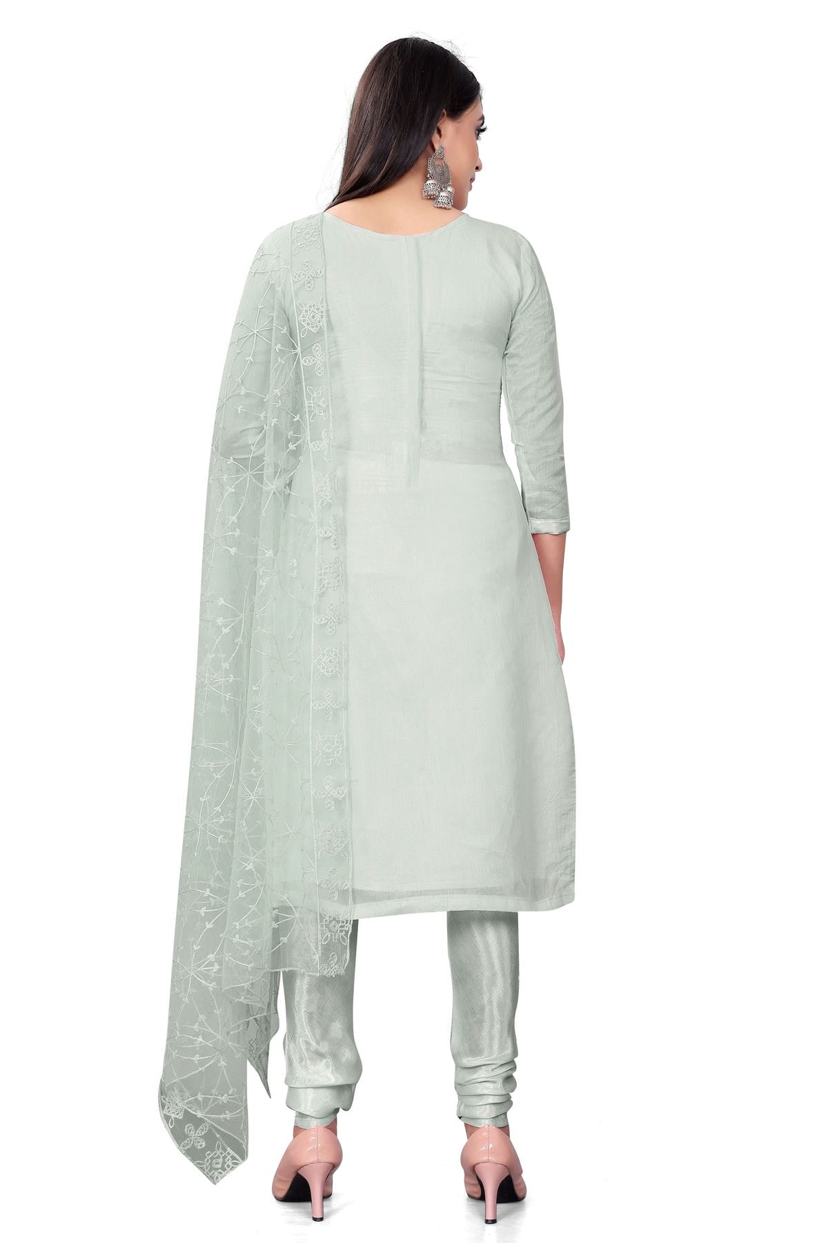 Grey Colour Unstitched Chanderi Cotton Churidar Suit