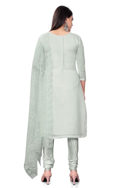 Grey Colour Unstitched Chanderi Cotton Churidar Suit