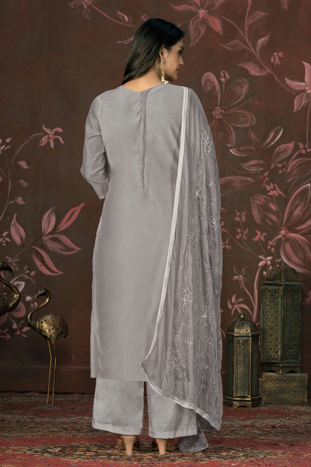 Grey Colour Unstitched Cotton Jacquard Straight Suit