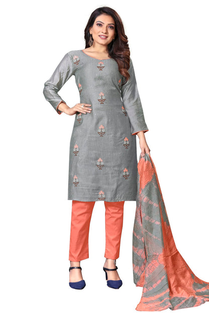 Grey Colour Unstitched Cotton Straight Suit