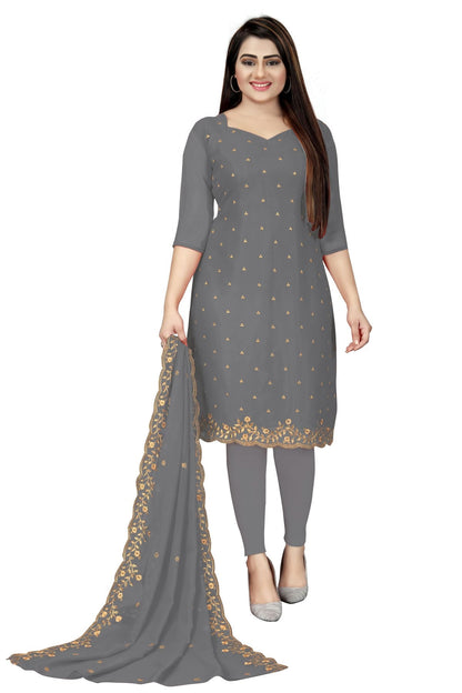 Grey Colour Unstitched Georgette Straight Suit