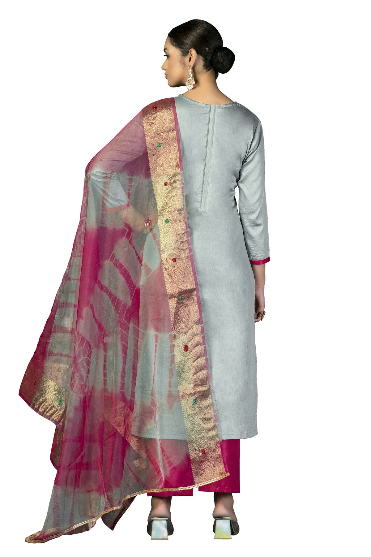 Grey Colour Unstitched Jam Cotton Fabric Straight Suit