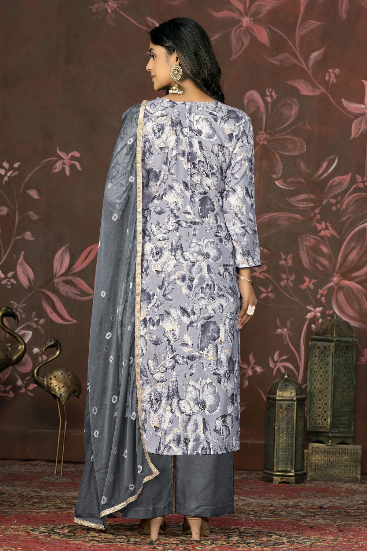 Grey Colour Unstitched Jam Cotton Straight Suit