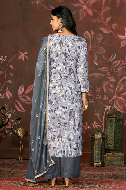 Grey Colour Unstitched Jam Cotton Straight Suit