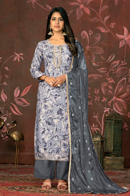 Grey Colour Unstitched Jam Cotton Straight Suit