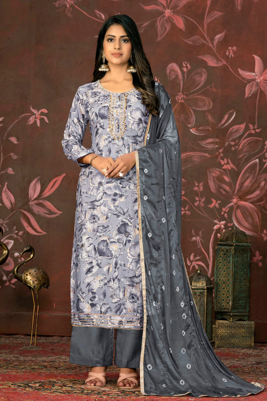 Grey Colour Unstitched Jam Cotton Straight Suit