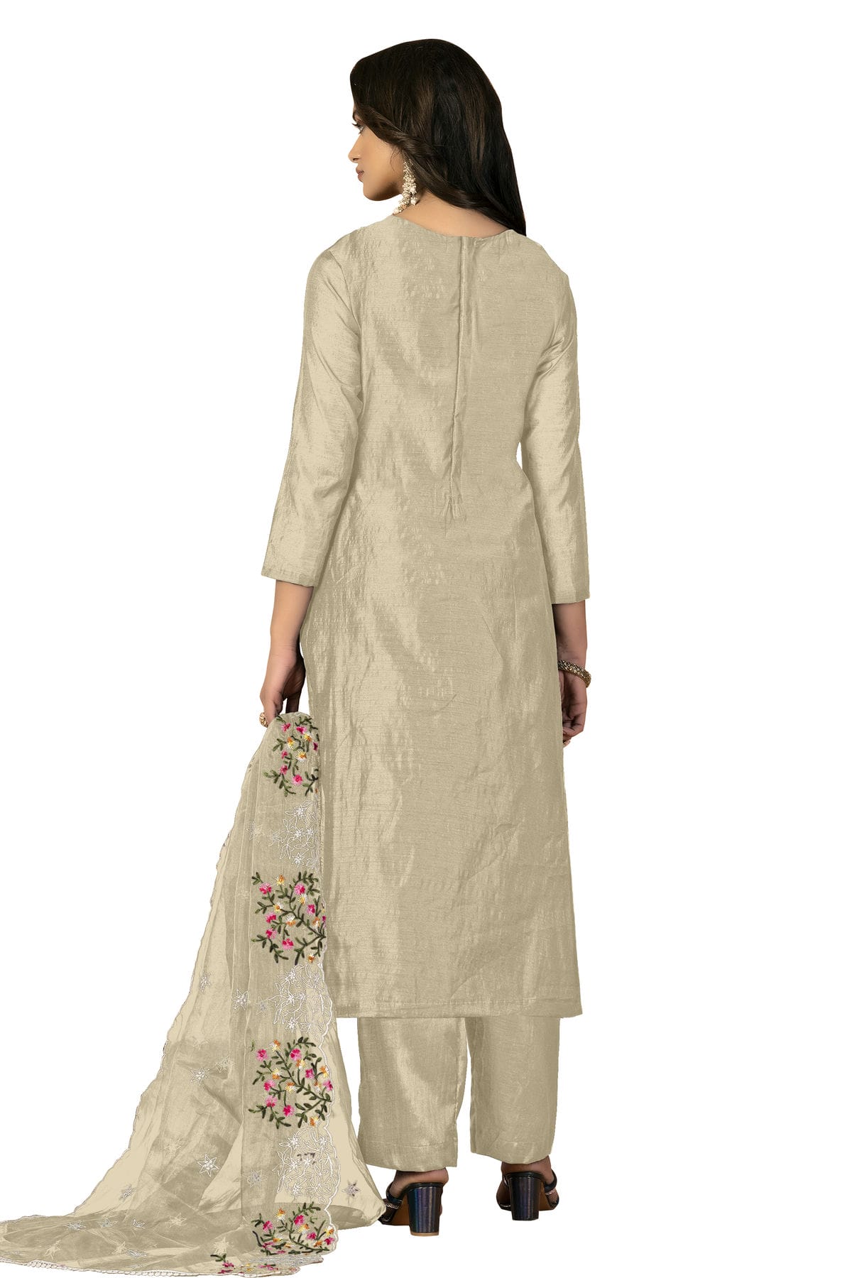 Grey Colour Unstitched Modal Chanderi Fabric Straight Suit